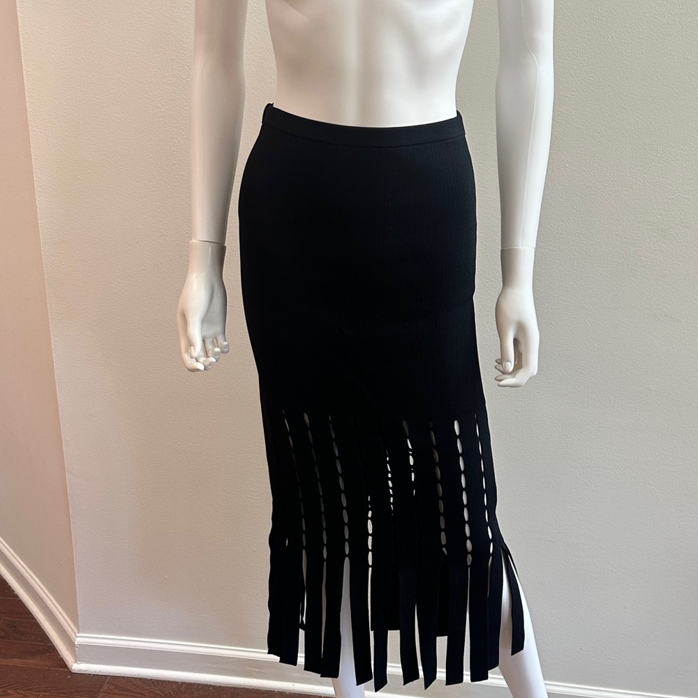 Jonathan Simkhai Black Fringe Pencil Skirt